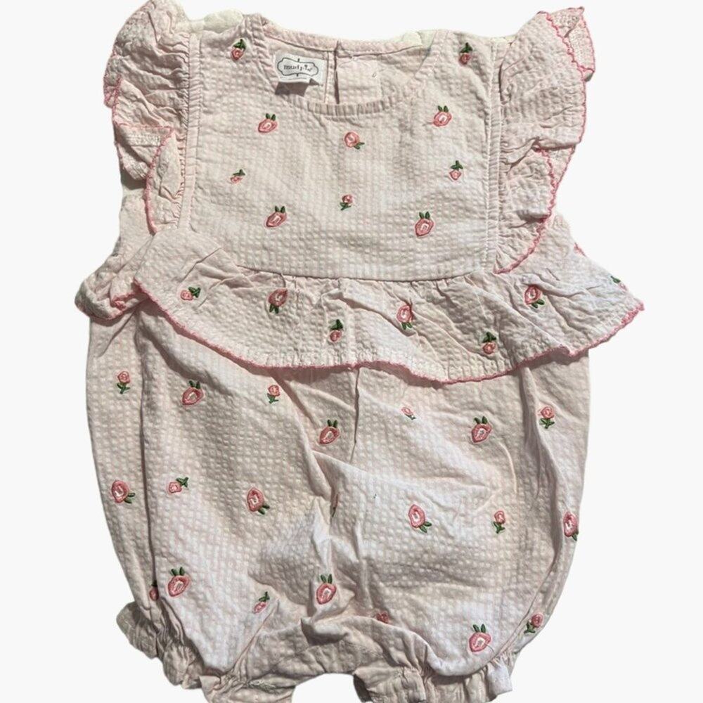 Mud Pie Infant Girls 9-12 months Seersucker Bubble Romper Twins Excellent very g
